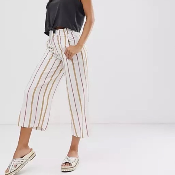 NEW RVCA SIZE XL White Fully Noted pants in stripe Wide Leg ankle length - Picture 1 of 10